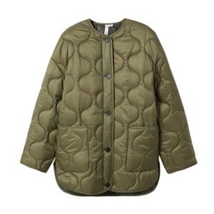 Mango Olive Green Quilted Puffer Jacket